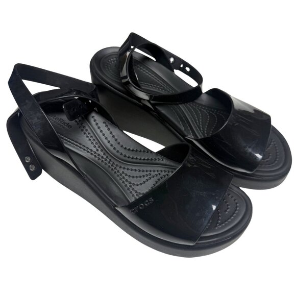 Crocs Brooklyn Ankle Strap Wedge Sandals – Black – Women’s Size 8 – New Without - Picture 9 of 9